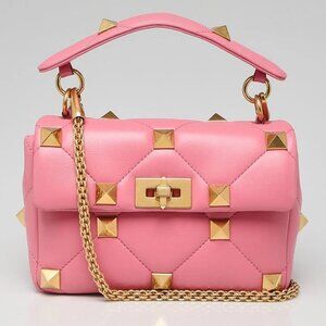 Valentino Pink Quilted Leather Roman Stud Medium Shoulder Bag